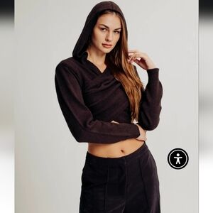 NEW Torn By Ronny Kobo Kimara Hooded Crop Top Cropped Sweater Hoodie
